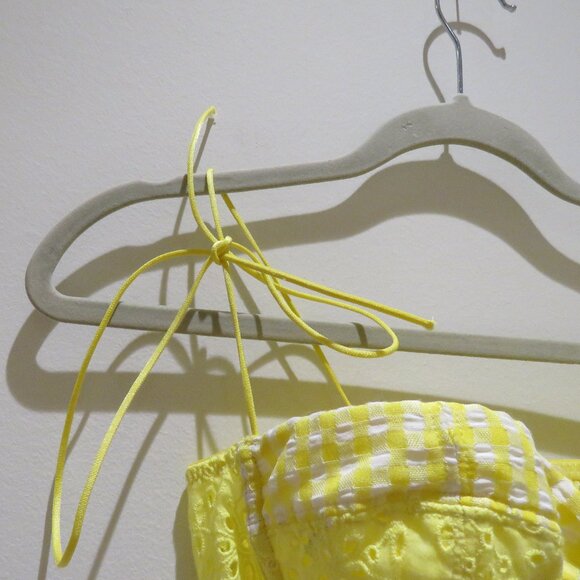 URBAN OUTFITTERS Sweet On You Gingham Eyelet Lace Bustier Top Yellow Cottage NWT - Picture 6 of 10